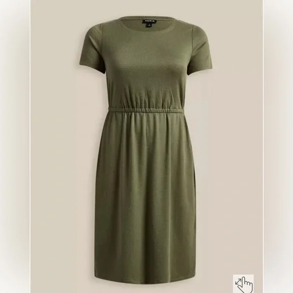 Torrid Green At The Knee Slub Rib Side Slit T-Shirt Dress Size 1 1X 14-16 - Picture 1 of 11